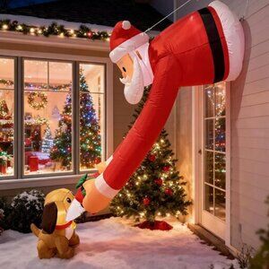 ⚡7ft Christmas Inflatable Santa Claus with Puppy Gift Box Outdoor Decoration